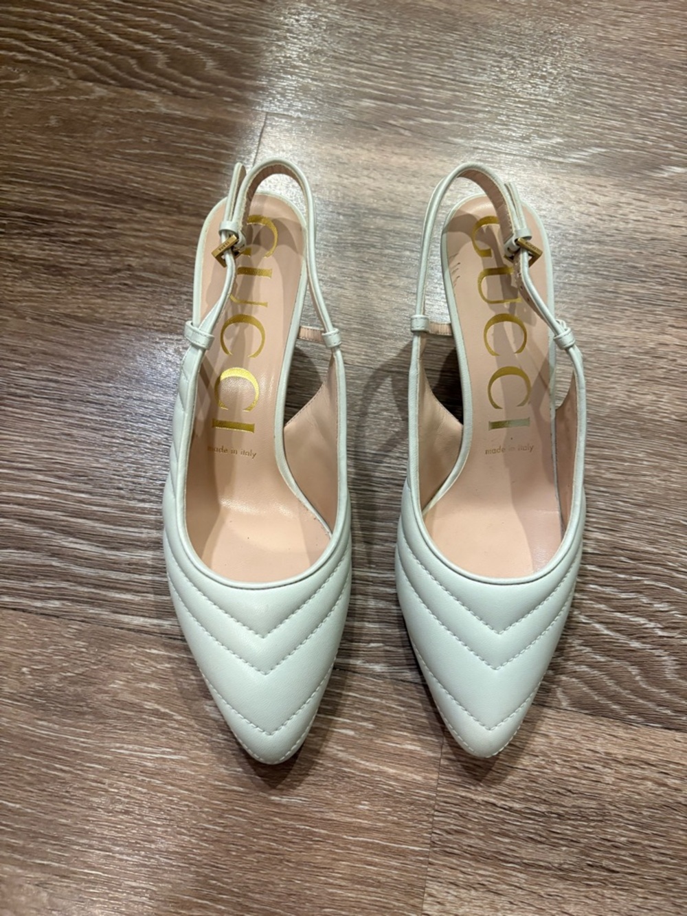 Gucci Matelasse Chevron Charlotte White Leather Slingback shoes Size 37.5 - Picture 2 of 9